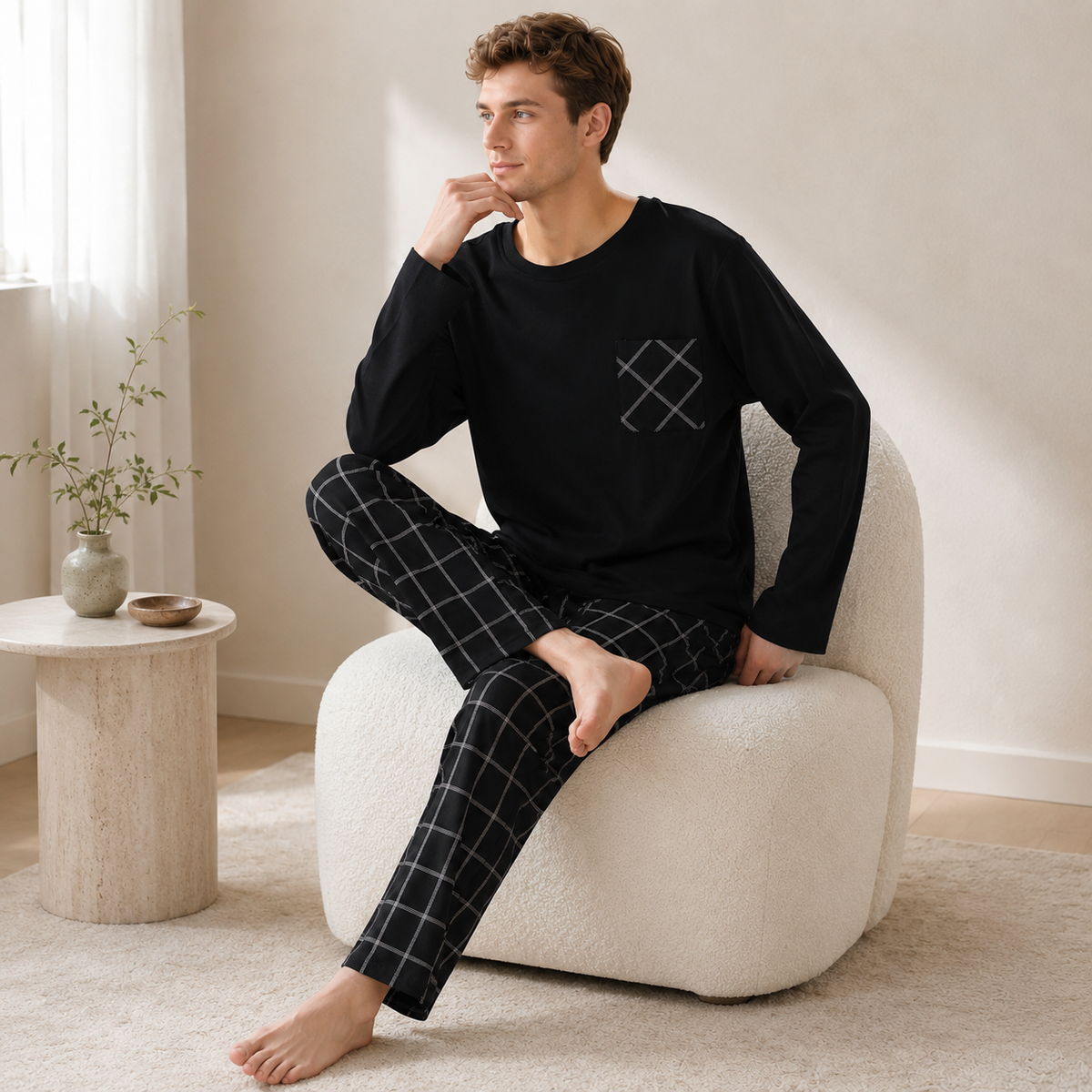 Minimalist Men’s Long Sleeve Pajama Set - fabric detail
