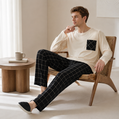 Minimalist Men’s Long Sleeve Pajama Set - model wearing