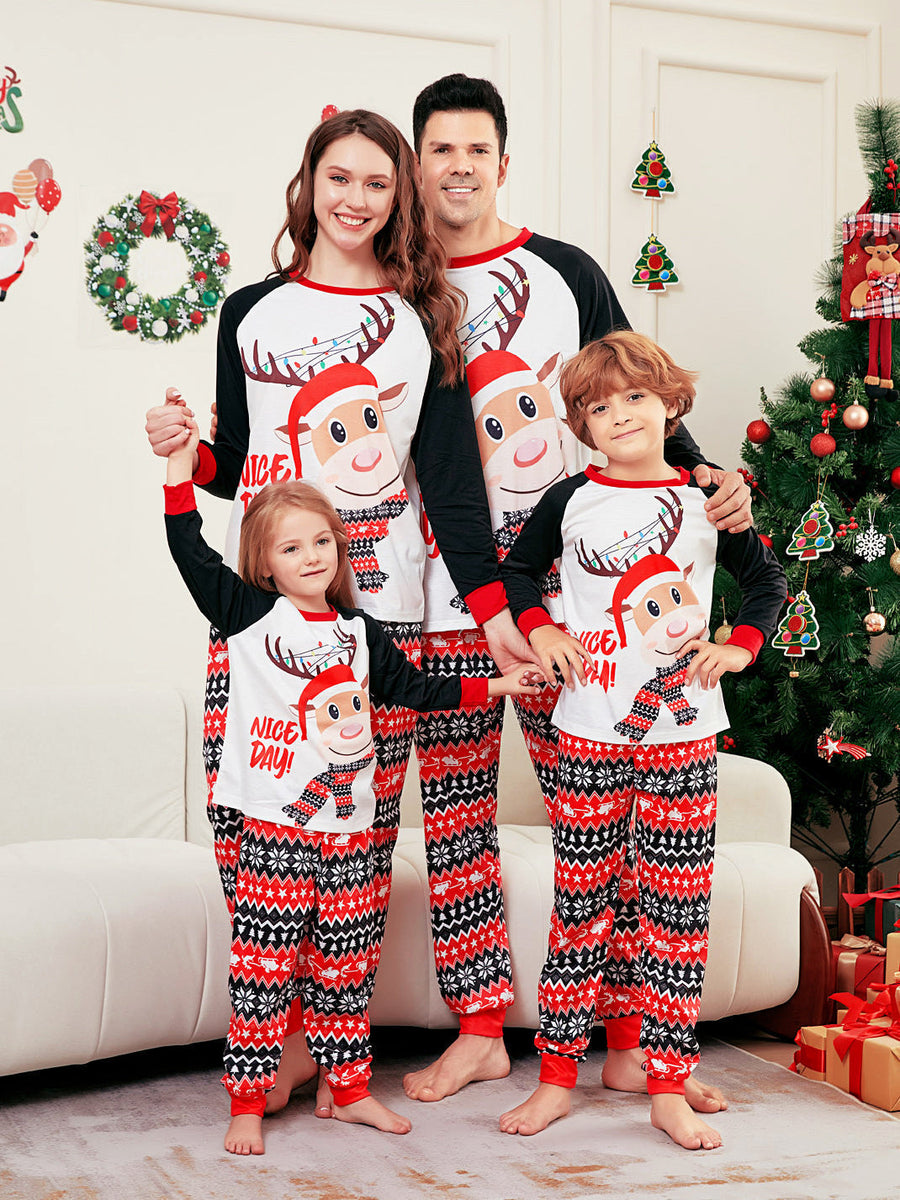 Christmas Deer Print Long Sleeve Parent-Child Pajamas