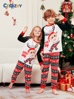 Christmas Deer Print Long Sleeve Parent-Child Pajamas - model wearing