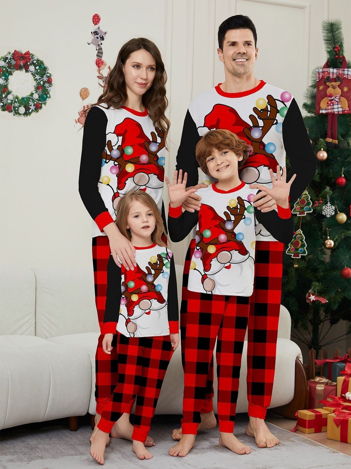White-Beard Santa Parent-Child Long-Sleeve Pajamas - front view