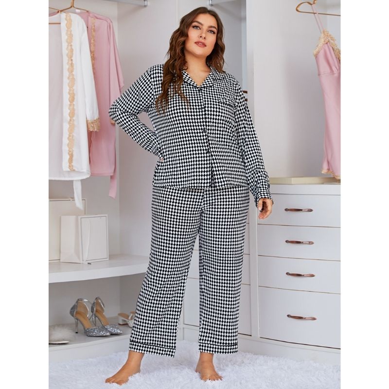 Black & White Plus Size Pajama Set - front view
