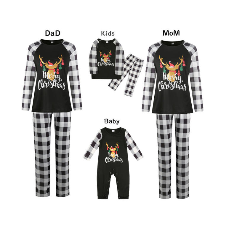 Black & White Merry Christmas Family Pajama Set - front view