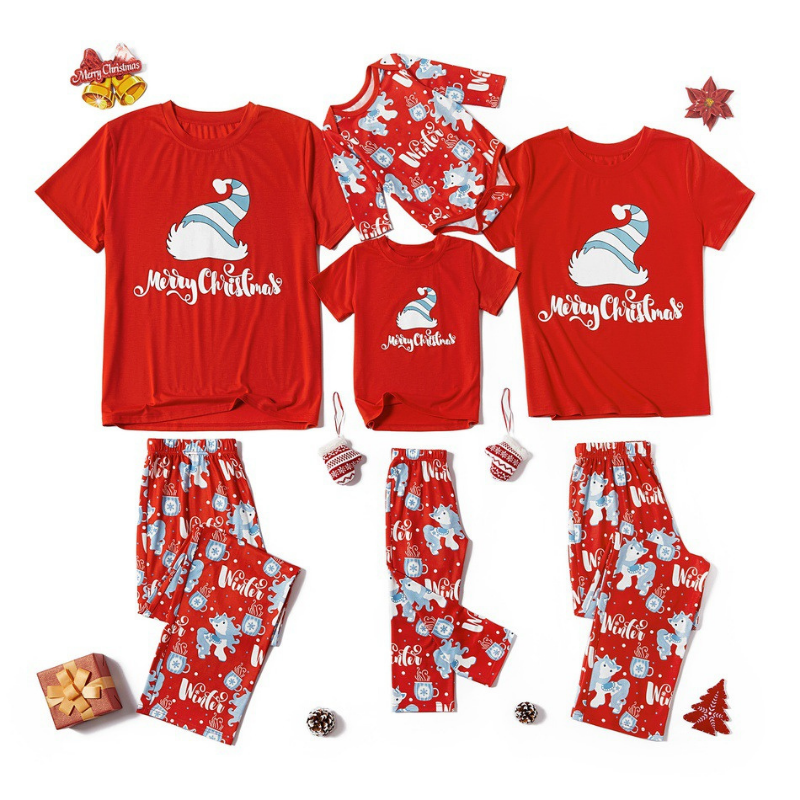 Christmas Hat Print Family Pajama Set - front view