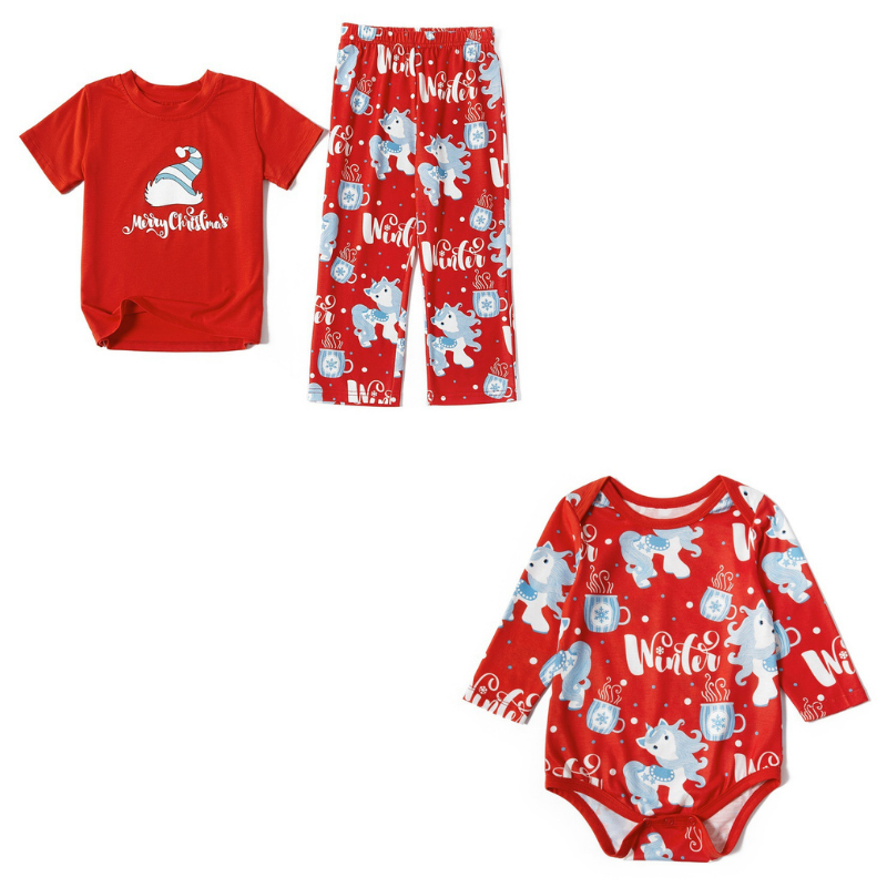 Christmas Hat Print Family Pajama Set - fabric detail