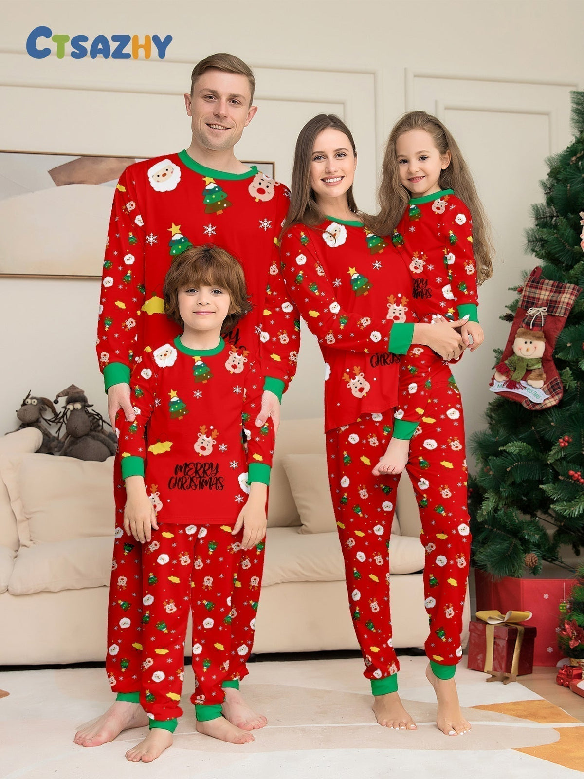 Christmas Print Family Pajama Set - front view