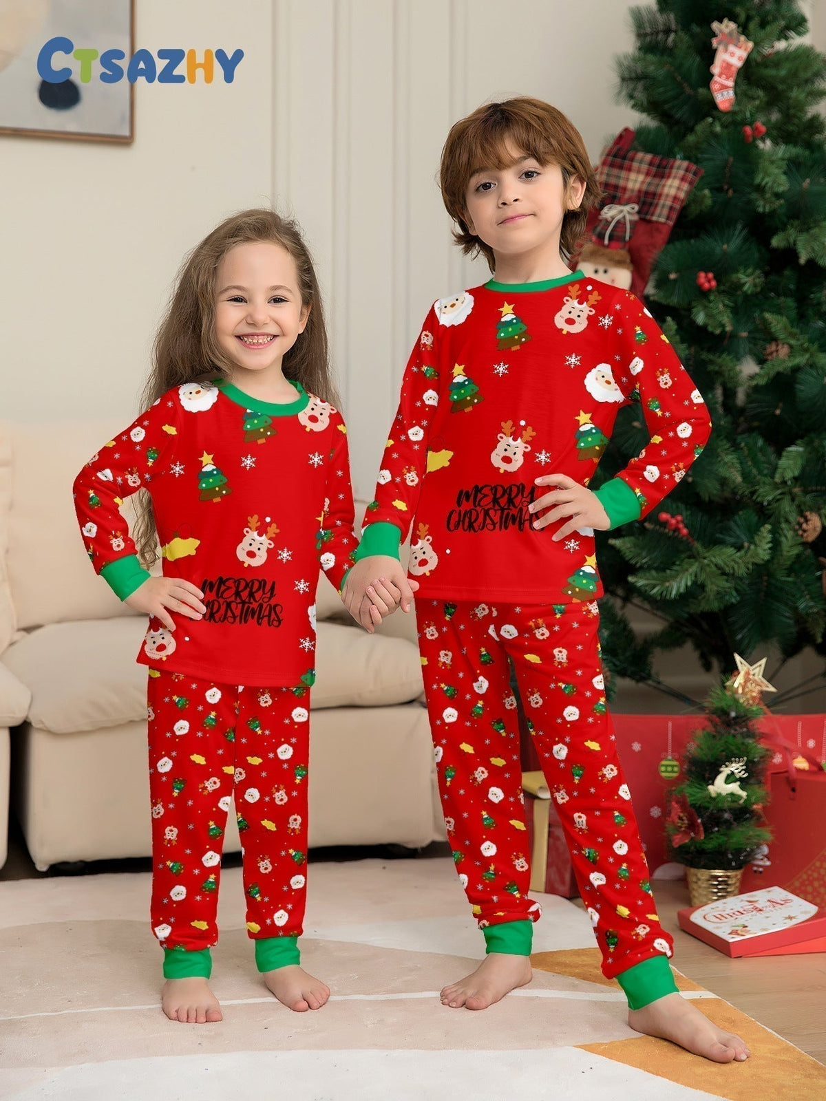 Christmas Print Family Pajama Set - fabric detail