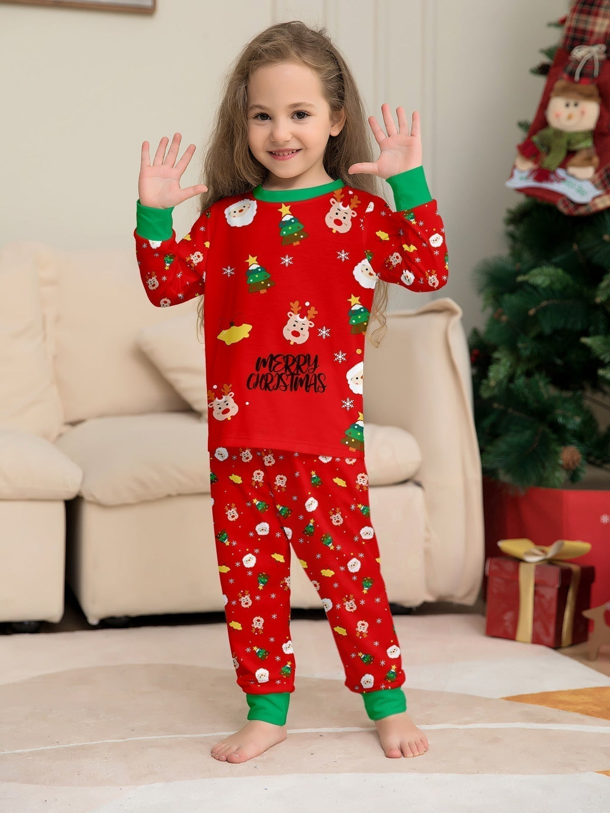 Christmas Print Family Pajama Set - model wearing