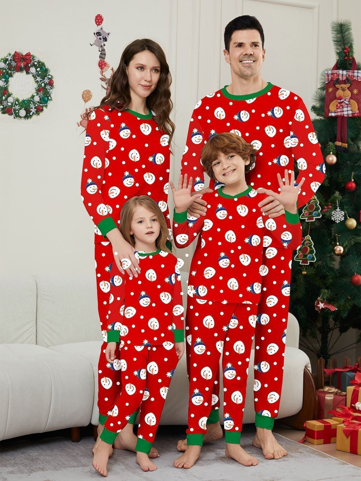 Snowman Print Family Matching Christmas Pajamas - front view