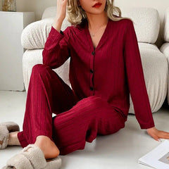 Women's Winter Long-Sleeve Cardigan & Trousers Set - front view
