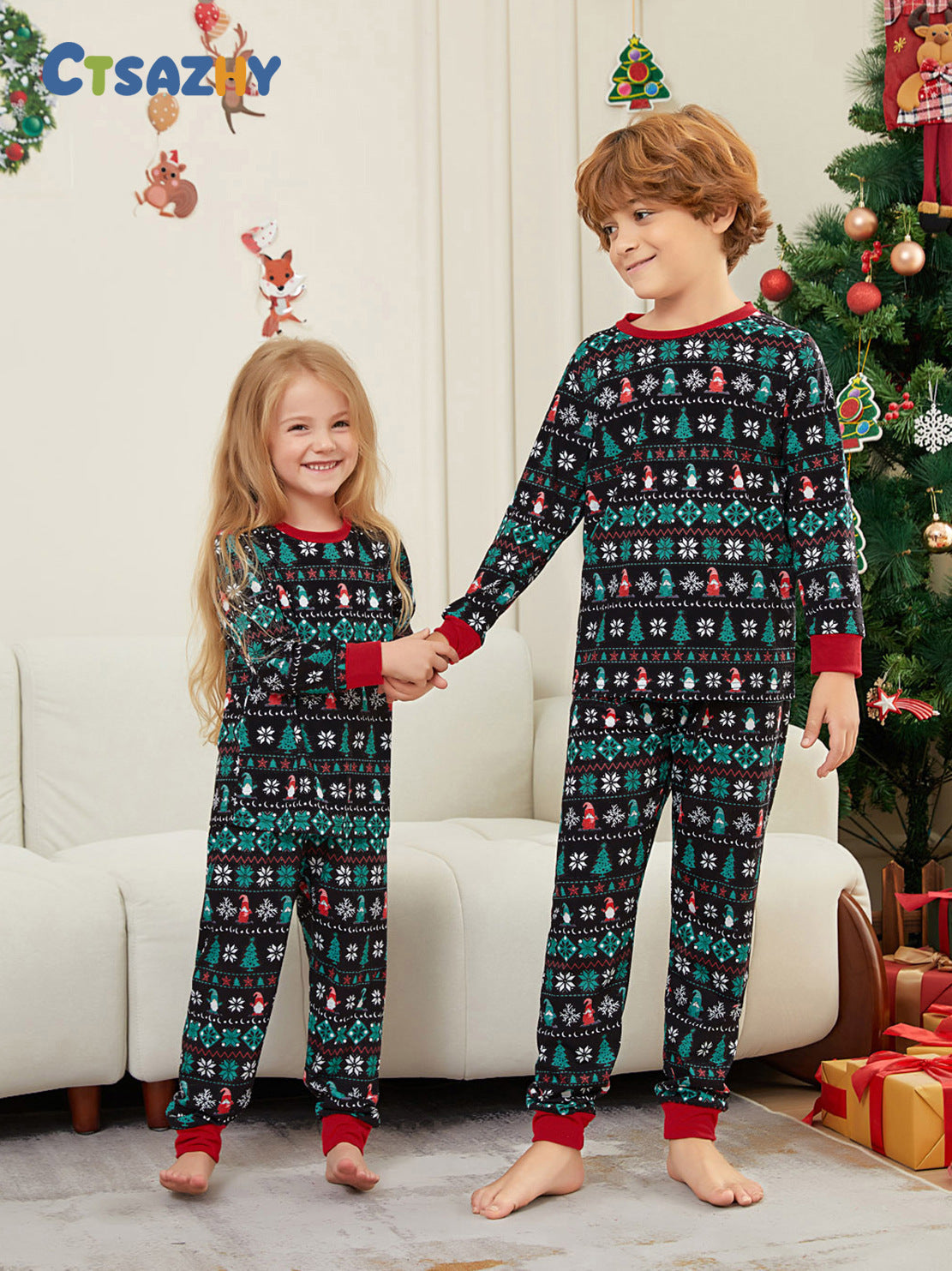 Christmas Tree Snowflake Family Pajama Set - model wearing