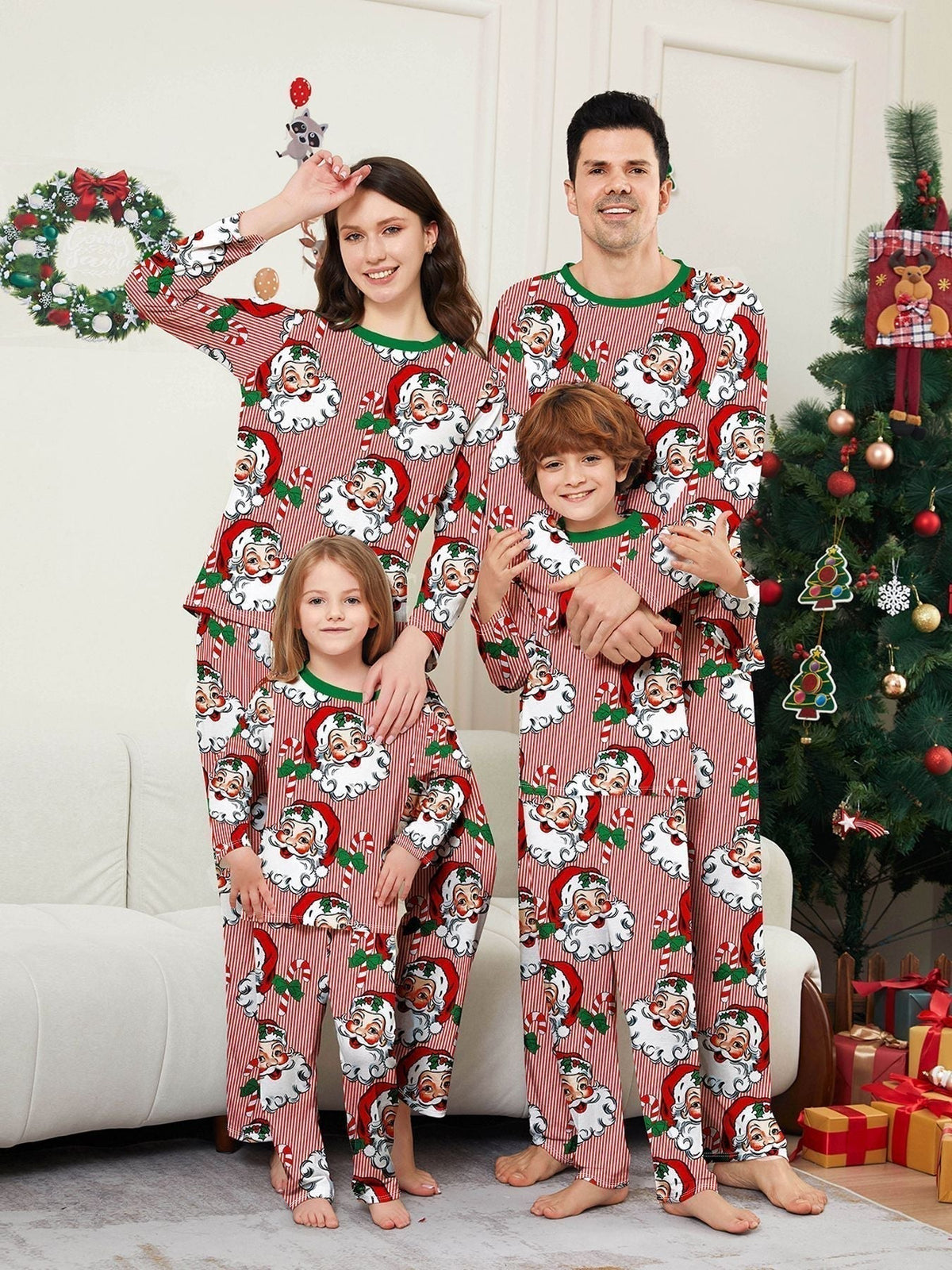 Santa Head Print Christmas Family Pajama Set - front view