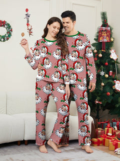 Santa Head Print Christmas Family Pajama Set - fabric detail