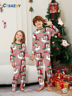 Santa Head Print Christmas Family Pajama Set - model wearing