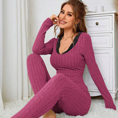 Ribbed Lace Slim-Fit Pajama Set - front view