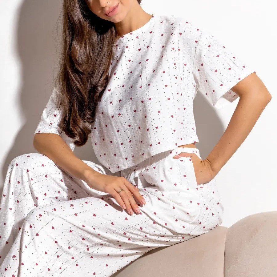 Women's Crop Top Cotton Pajama Set - front view