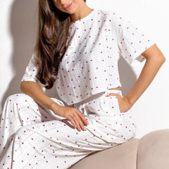 Women's Crop Top Cotton Pajama Set - front view
