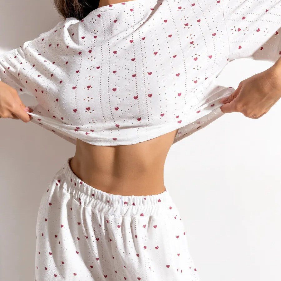 Women's Crop Top Cotton Pajama Set - fabric detail
