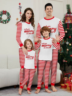 Red and White Striped Family Christmas Pajamas - front view