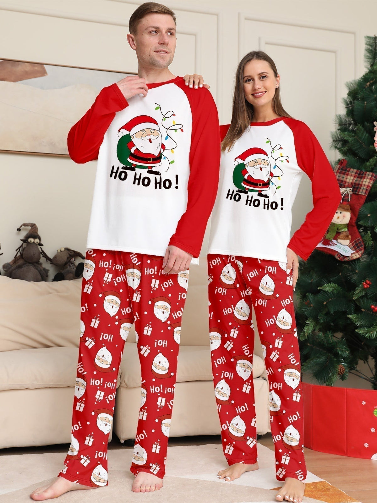 Red & White Santa Family Pajama Set - back view