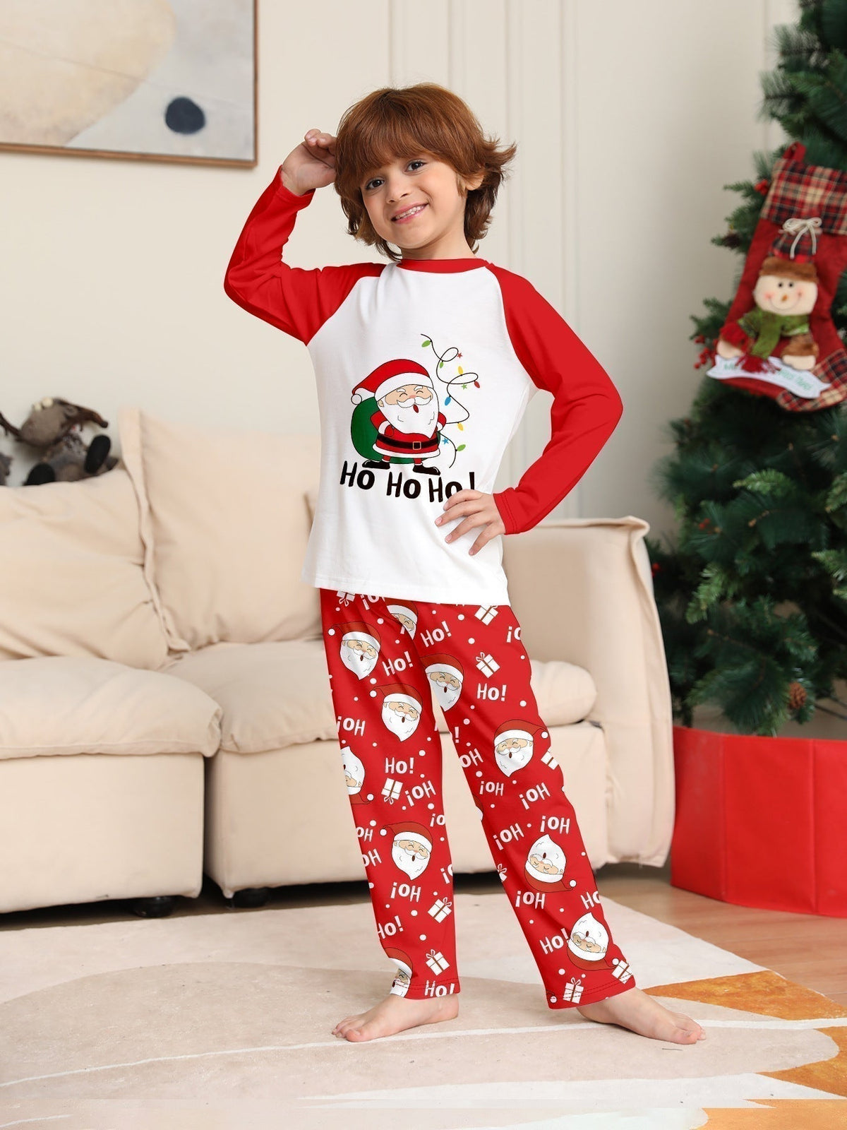 Red & White Santa Family Pajama Set - model wearing