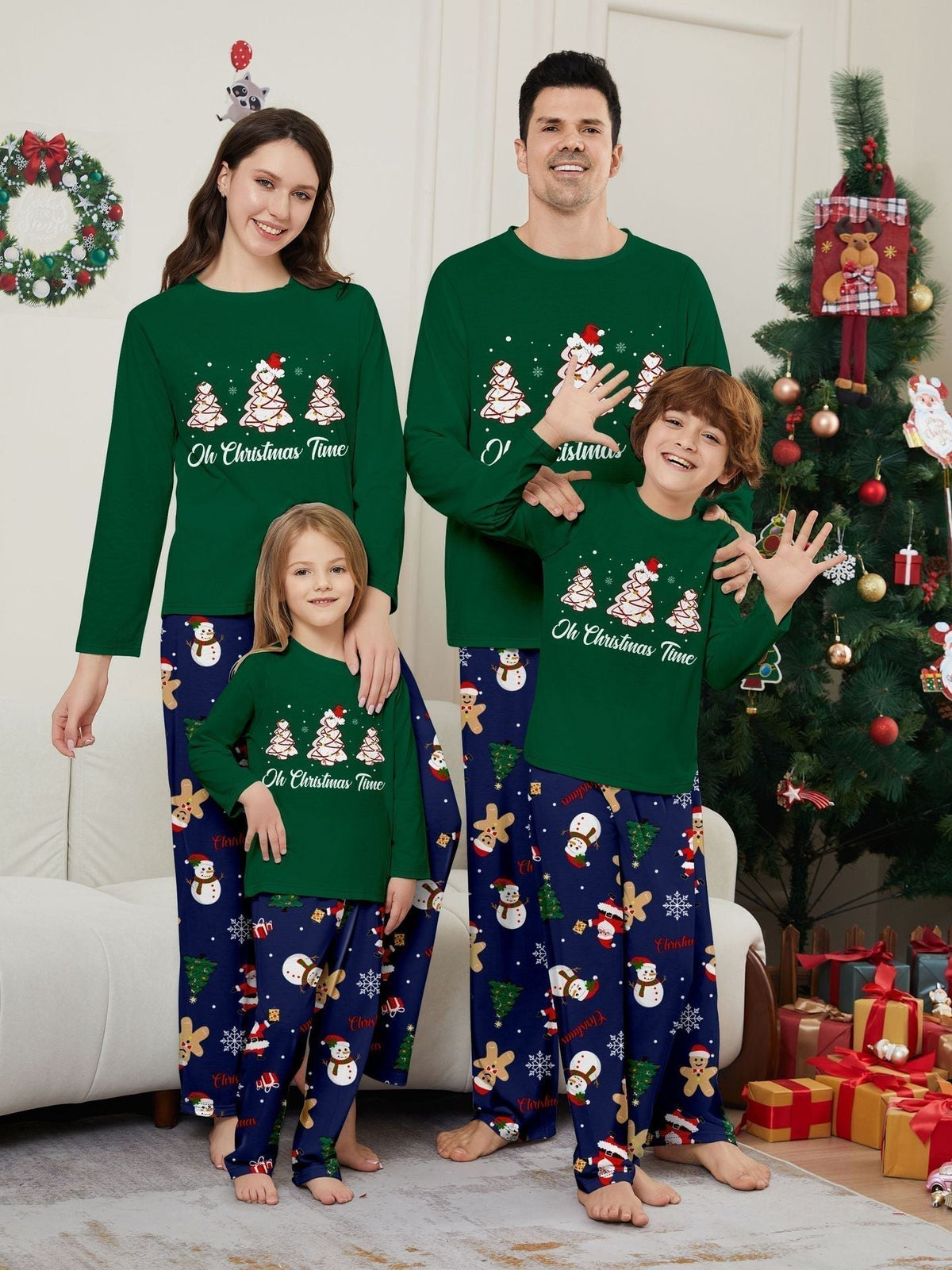 Family Green Christmas Tree Matching Pajama Set - front view