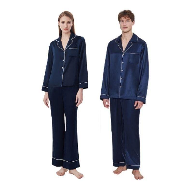 Couple Matching Long-Sleeve Silk Pajamas - front view