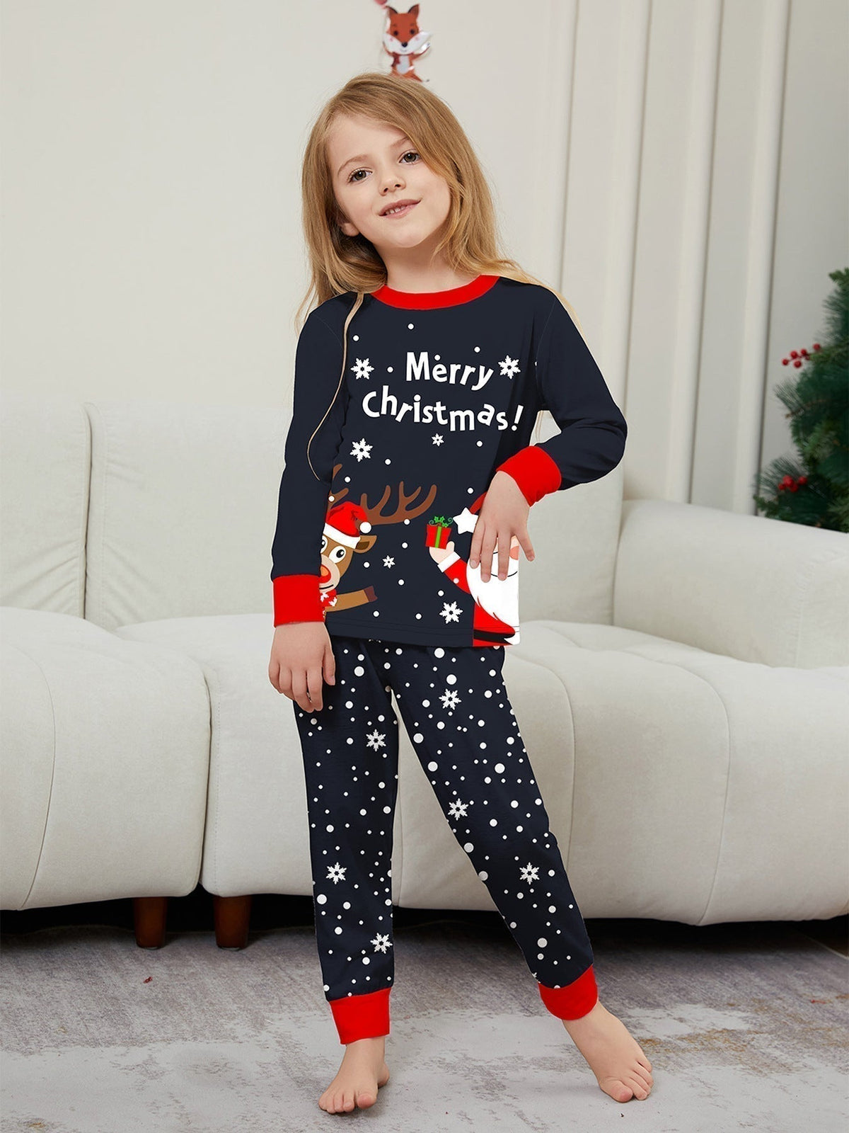 Merry Christmas Snowflake Family Pajama Set - model wearing