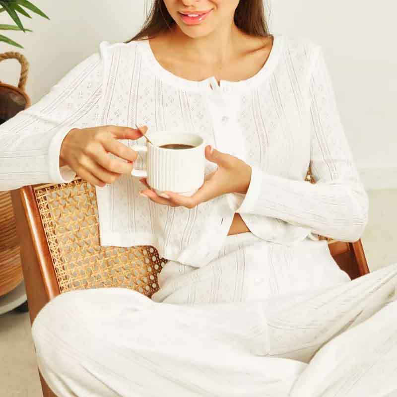 Women's Long Sleeve Cardigan & Knit Pajama Set - side view