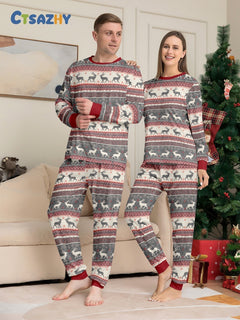 Christmas Elk Print Family Pajama Set - fabric detail