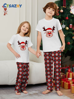 Deer Plaid Family Pajama Set - fabric detail