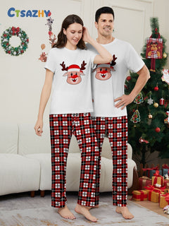 Deer Plaid Family Pajama Set - model wearing