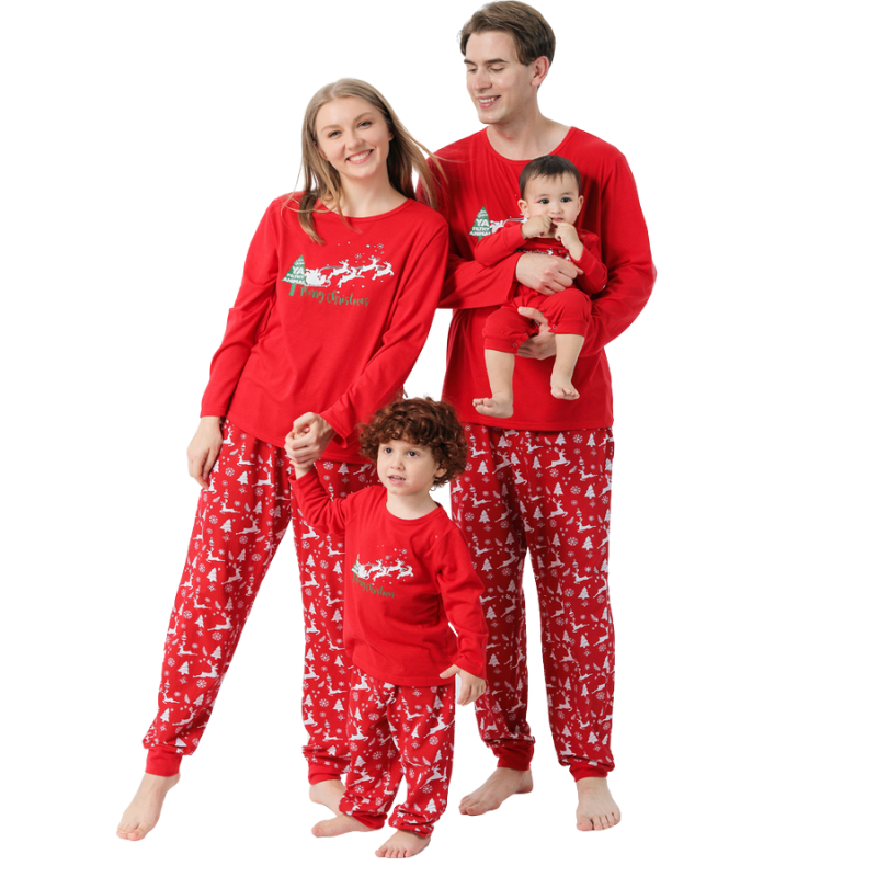Red Christmas Tree Long-Sleeve Pajama Set - front view