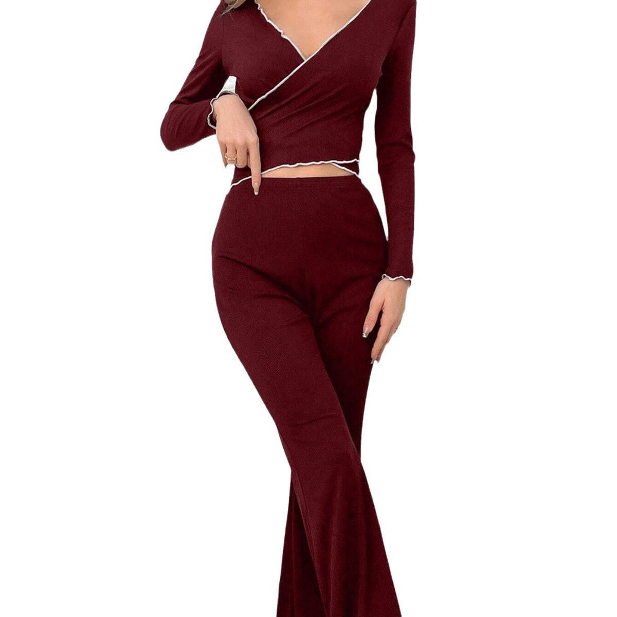 Women's V-Neck Curling Pajama Set - back view