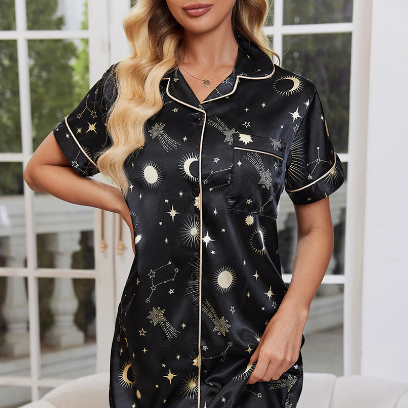 Black Cardigan-Style Pajama Set - model wearing